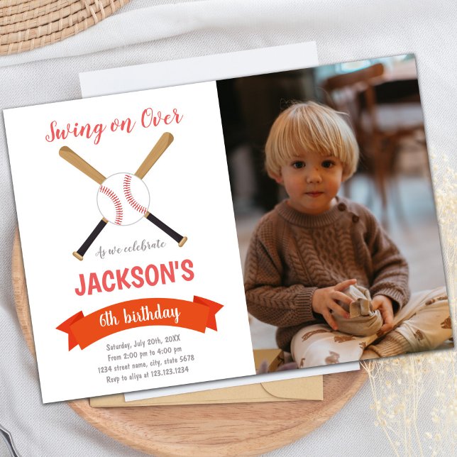 Convites de festas desportivos personalizáveis par (Red Brown Baseball Birthday Invitations photo)