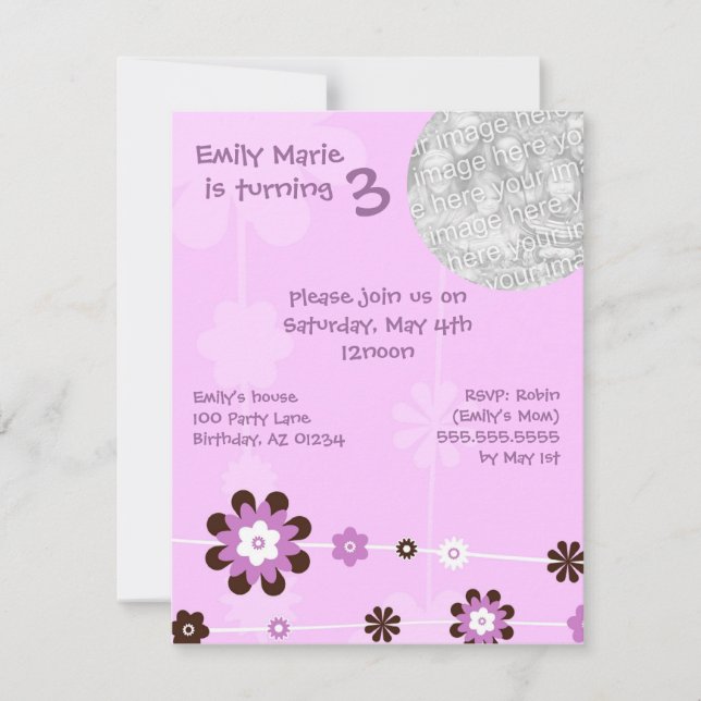 Convites de festas do Brithday do florista roxo (Frente)