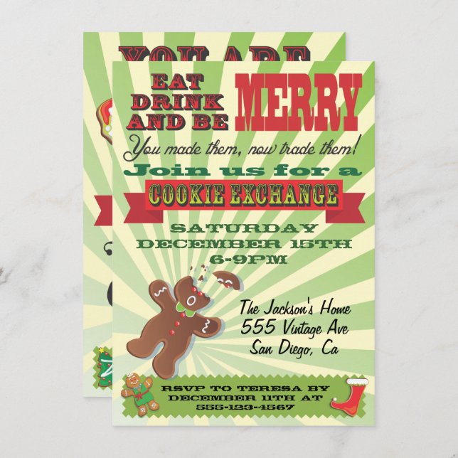 Convites de festas do Cookie Exchange (Frente/Verso)