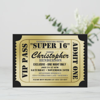 Convites de festas do Estilo de Tíquete Super 16 V