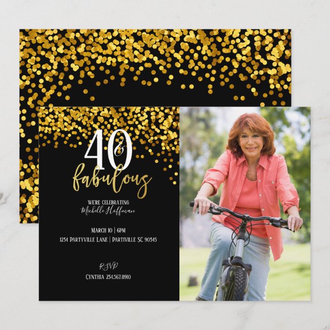 Convites de festas Dourados 40 e aniversário de 40 (Frente/Verso)