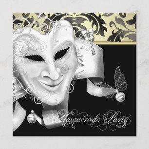 Convites de festas Dourados de Mascarada Elegante