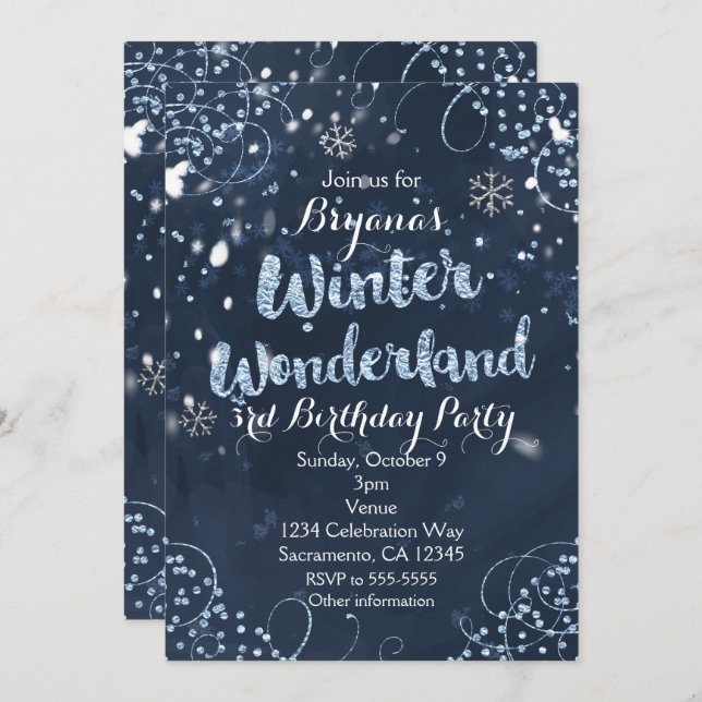 Convites de festas Elegantes Azuis da Wonderland d (Frente/Verso)