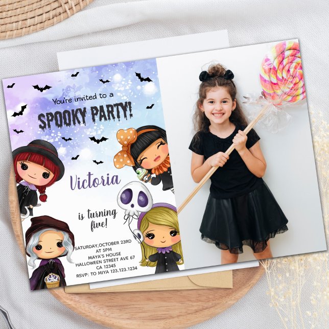 Convites de festas especiais personalizáveis (Kids Halloween Birthday Invitations with photo)