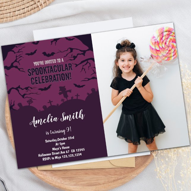 Convites de festas especiais personalizáveis para  (Halloween Birthday Birthday Invitations w photo)