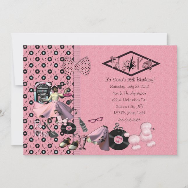 Convites de festas fabulosos do 50 (Frente)