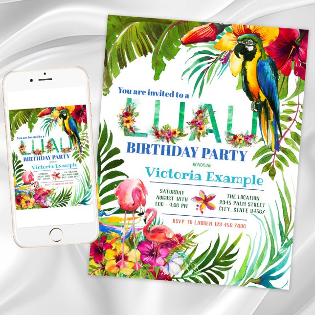 Convites de festas Luau (Colorful luau birthday party invitation. Instant download and printed invitations available.)