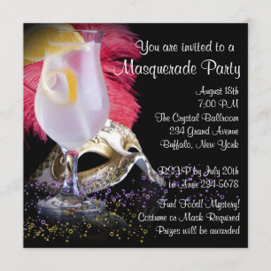 Convites de festas Mascarada preto-vermelho