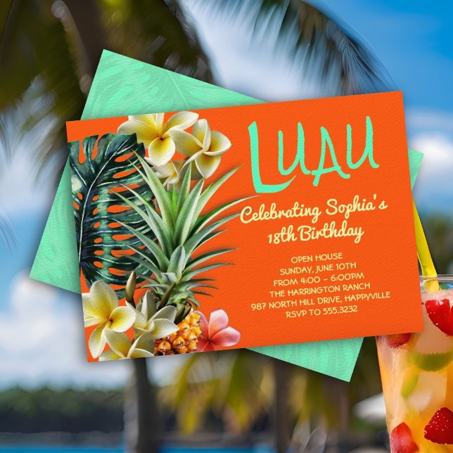 Convites de festas Personalizados de Orange Luau B (Criador carregado)