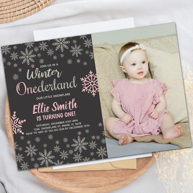 Convites de festas personalizáveis da Wonderland d (Winter Onederland Birthday Invitations with photo)