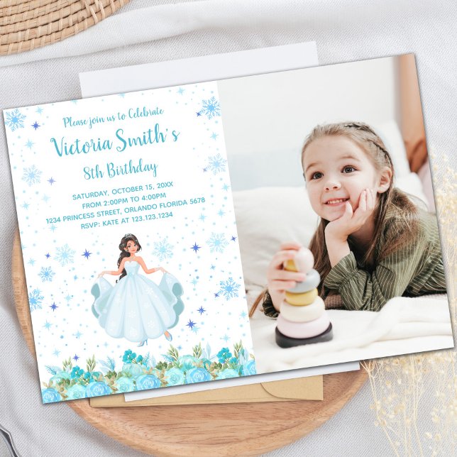 Convites de festas princesas personalizáveis para  (Photo Green Floral Princess Birthday Invitations)