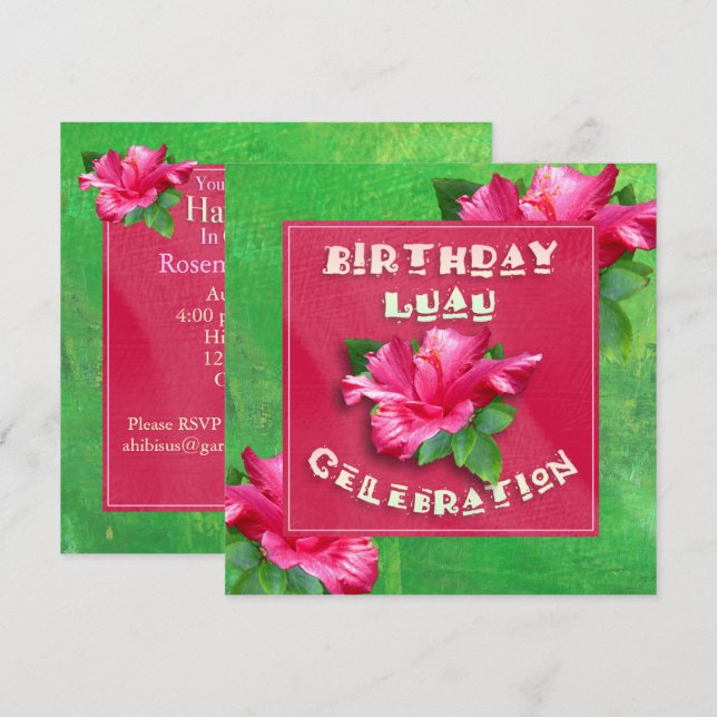 Convites de festas rosa de Hibiscus Birthday Luau (Frente/Verso)