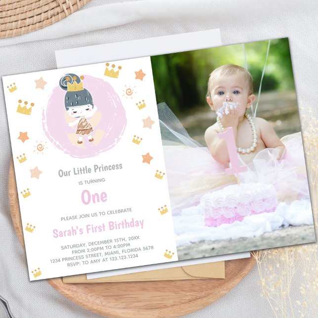 Convites de festas Royal Princess personalizáveis (Our Little Princess Birthday Invitations w photo)