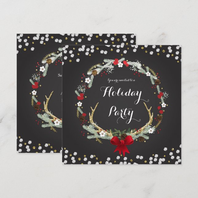 Convites de festas Russos de Natal Antler Wreath (Frente/Verso)