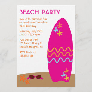 Convites de festas Surfboard Beach