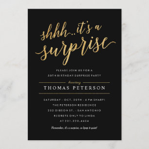 Convites de festas surpresa - Moderno e Dourado br