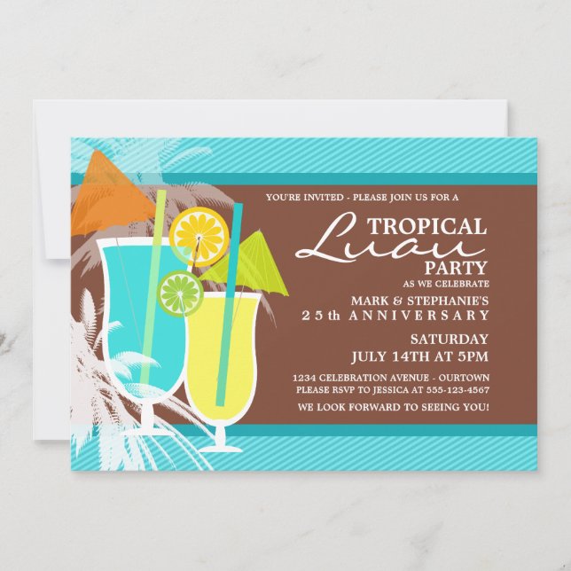 Convites de festas Tropicais de Luau (Frente)