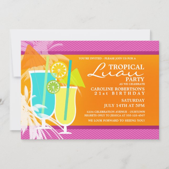 Convites de festas Tropicais de Luau (Frente)