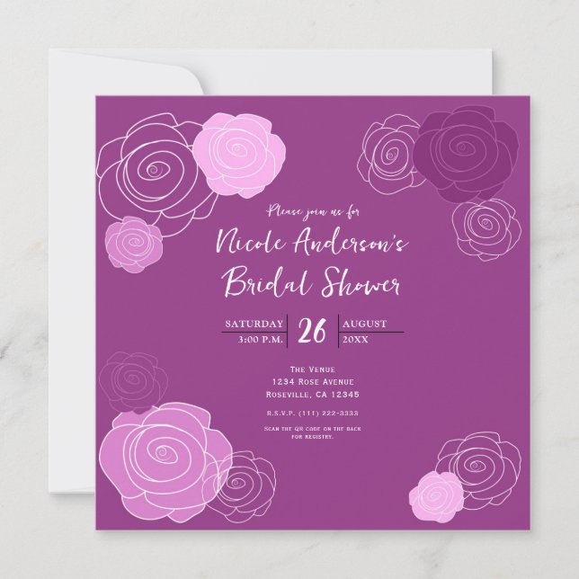 Convites de Florais de Noiva Roxo Mauve (Frente)
