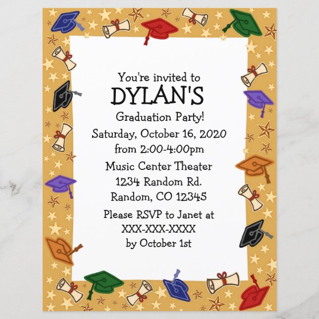 convites de folheto de festa de formatura do tema  (Frente)
