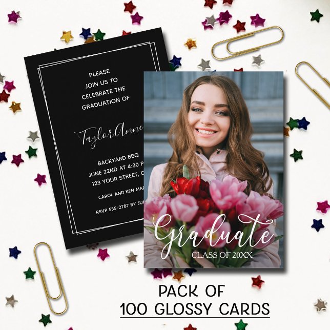 Convites de Formatura Brilhantes Tamanho MINI Foto (SOLD BY PACK OF 100 CARDS - MINI 3.5" x 2.5" Photo glossy graduation glossy invitations)