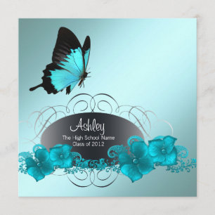 Convites de Formatura com Borboleta Azul Esverdead