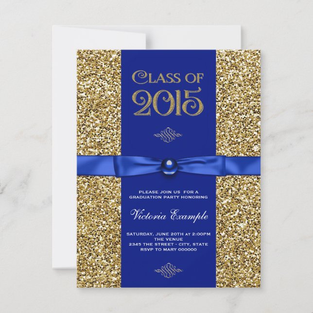 Convites de Formatura com Brilho Azul e Dourado (Frente)