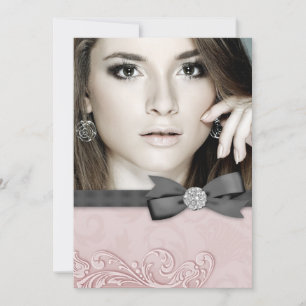 Convites de Formatura com Foto em Damasco Preto Ro