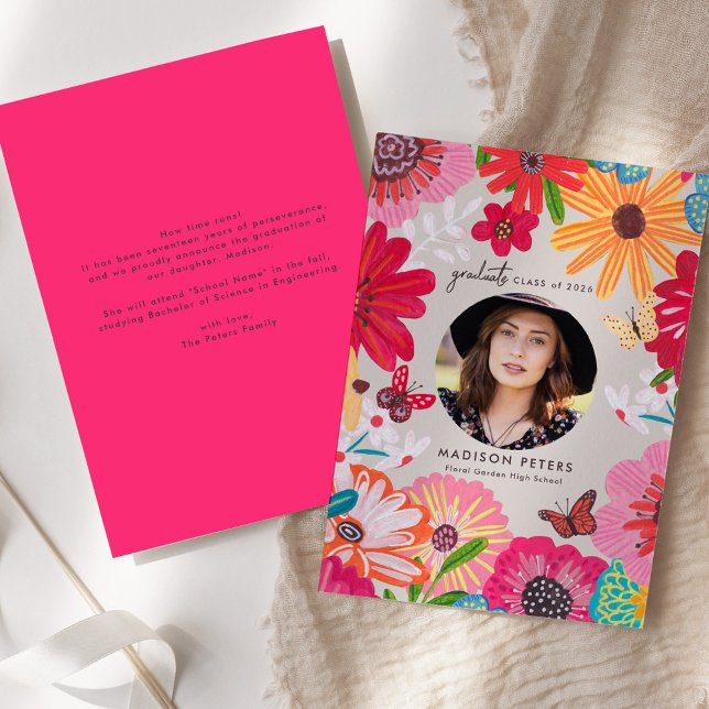 Convites de Formatura com Foto Floral Colorida (Colorful Floral Photo Graduation Announcements)