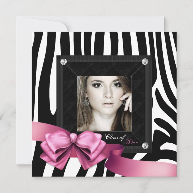 Convites de Formatura com Foto Pink Zebra (Frente)