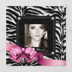 Convites de Formatura com Foto Pink Zebra