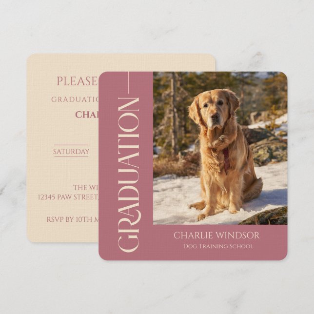Convites de Formatura de Cachorro Rosa Dourado (Frente/Verso)