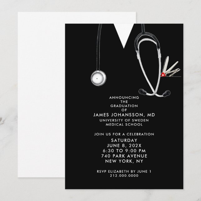 Convites de Formatura de Médico (Frente/Verso)