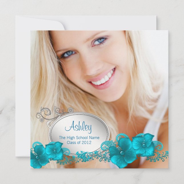 Convites de Formatura de Meninas em Azul Teal com  (Frente)