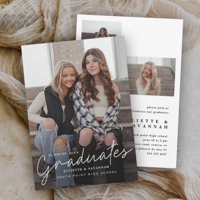 Convites de Formatura de Múltiplos Graduados com R (Handwritten multiple graduate photo graduation invitations.)