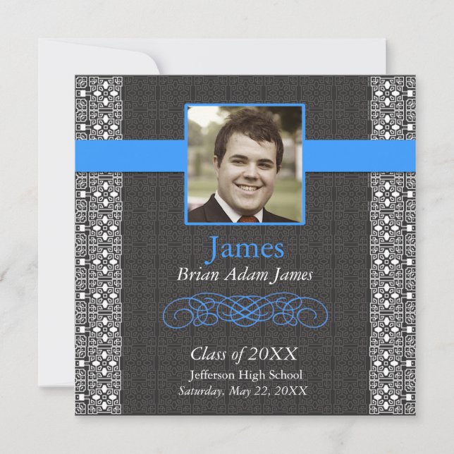 Convites de formatura Elegantes Preto e Azul Verda (Frente)