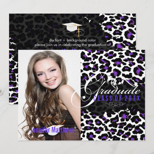 Convites de Formatura Estampa de Leopardo Roxo Pix (Frente/Verso)