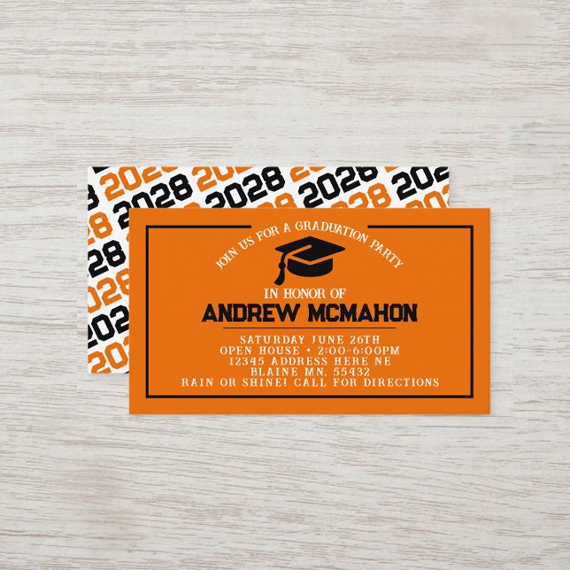 Convites de Formatura Mini Graduação Laranja e Pre (Orange & Black Mini Graduation Invitations for friends, classmates, teammates or announcement insert)