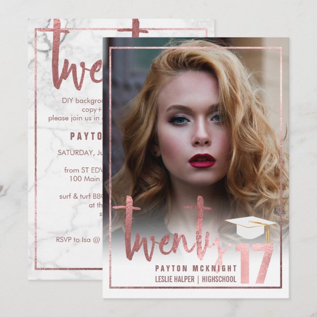 Convites de Formatura PixDezines Falso Rosa Dourad (Frente/Verso)