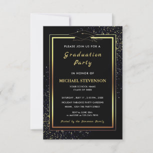 Convites de Formatura Preto Dourado com Código QR 