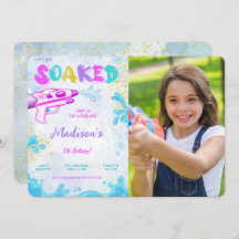 Convites de Foto de Aniversário com Arma de Água