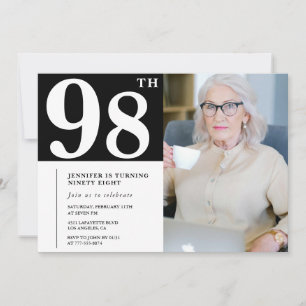 Convites de Foto de Aniversário de 98 anos Preto e