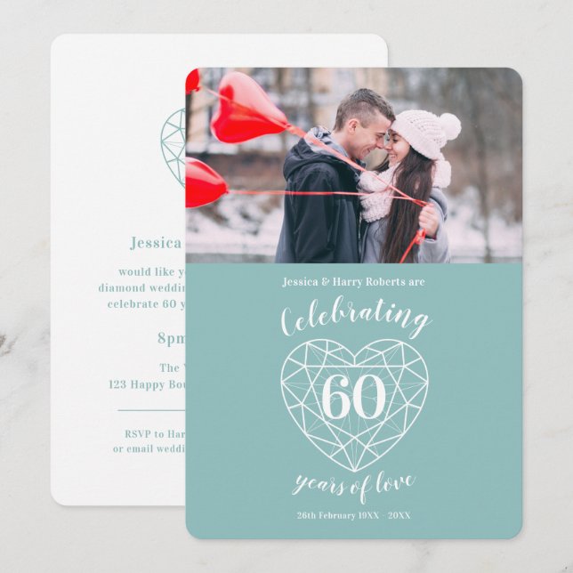Convites de foto de aniversário de diamante 60 ano (Frente/Verso)