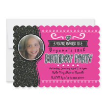 Convites de Foto de Aniversário de Meninas com Pur