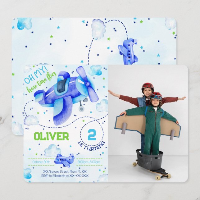 Convites de Foto de Avião (Frente/Verso)