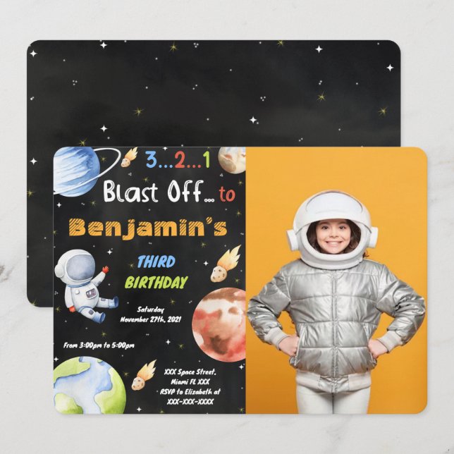Convites de Foto do Espaço Editáveis (Frente/Verso)