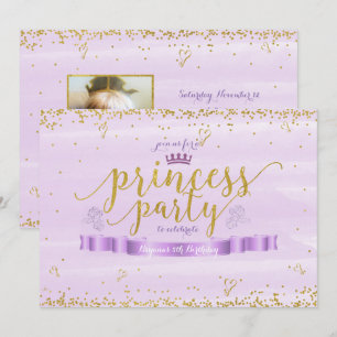 Convites de Foto Dourado e Roxo para Festa de Prin