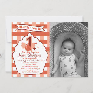 Convites de Foto Gingham para o Primeiro Aniversár