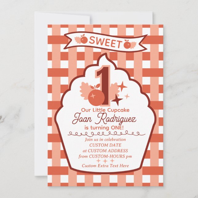 Convites de Foto Gingham para Primeiro Aniversário (Frente)