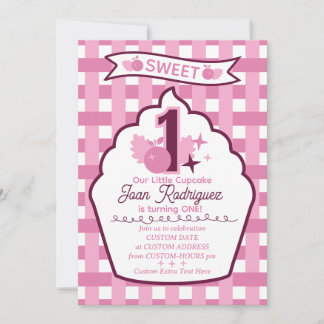 Convites de Foto Gingham para Primeiro Aniversário